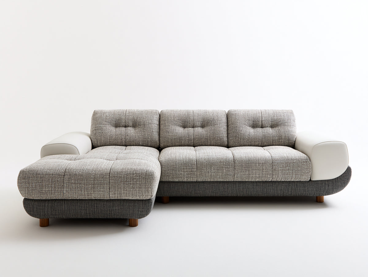 Divano angolare - Tessuto - 286 x 170 x 84 cm - Grigio chiaro-Grigio scuro-Bianco - Stile contemporaneo