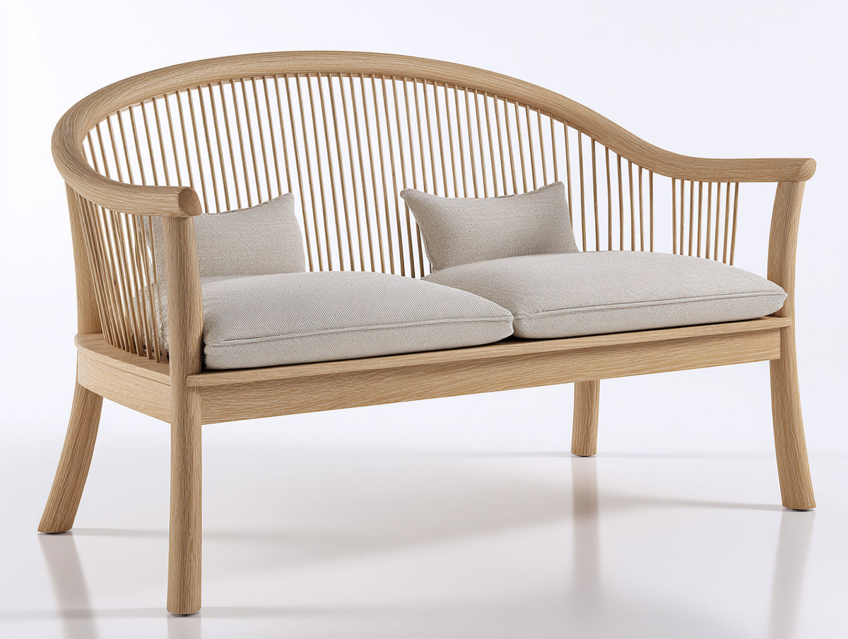 Panche da giardino-Legno-Tessuto-155x70x93 cm-Marrone chiaro-Beige-Stile contemporaneo con schienale avvolgente