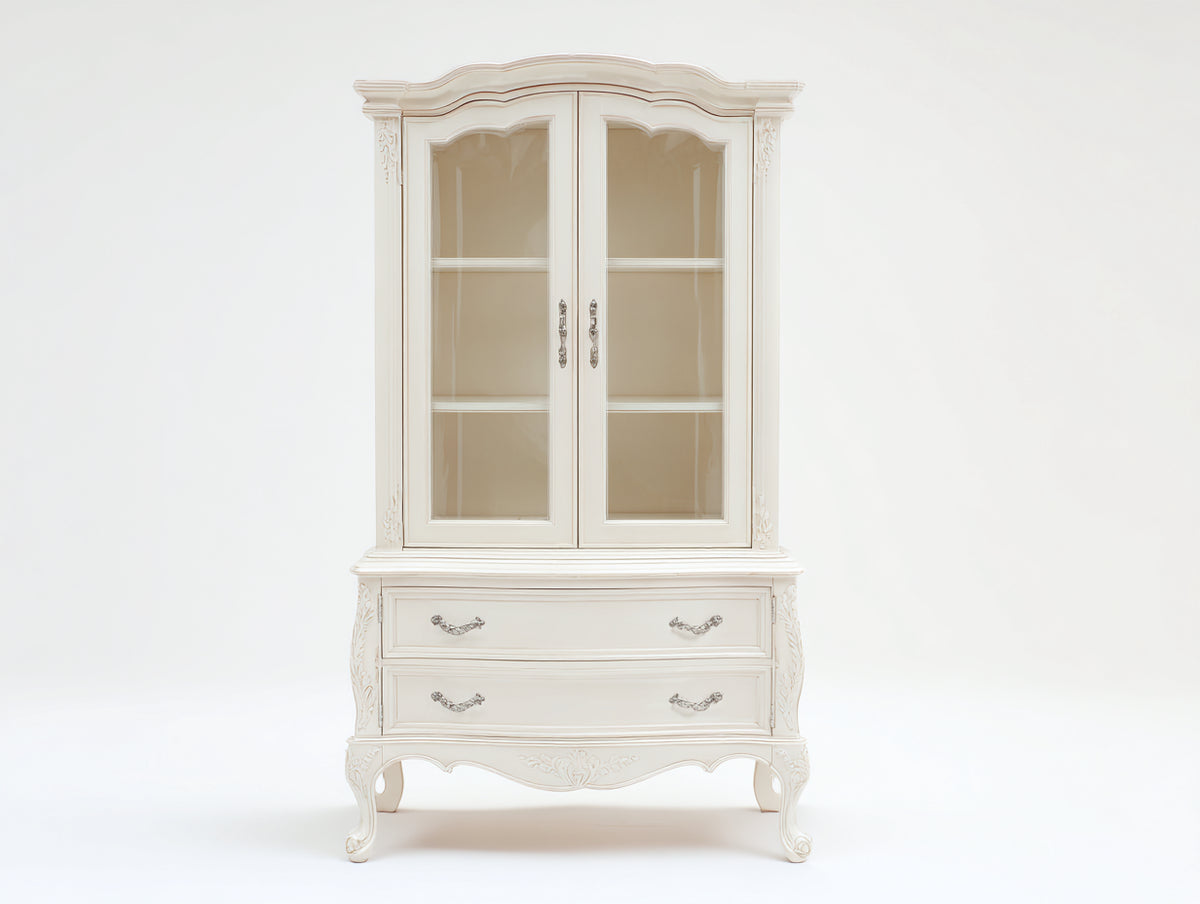 Librerie-Legno-Vetro-108x46x198 cm-Avorio-Stile barocco