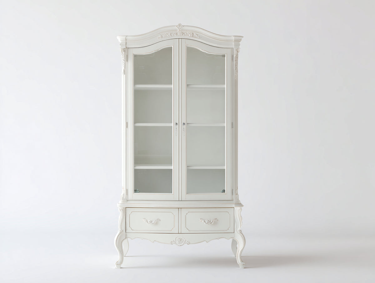 Librerie-Legno-Vetro-102x44x196 cm-Avorio-Stile barocco francese