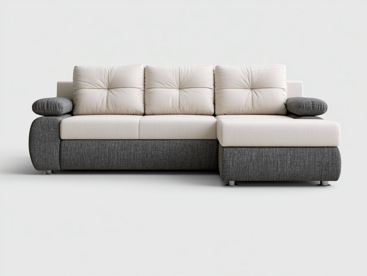 Divano angolare - Tessuto - 276 x 164 x 86 cm - Crema-Grigio scuro - Stile moderno