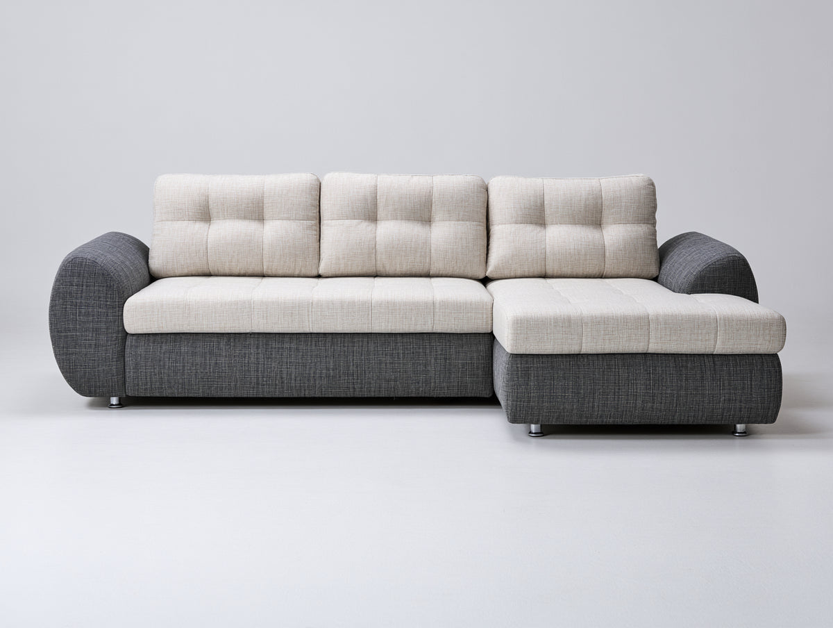 Divano angolare - Tessuto - 282 x 166 x 86 cm - Crema-Grigio scuro - Stile moderno
