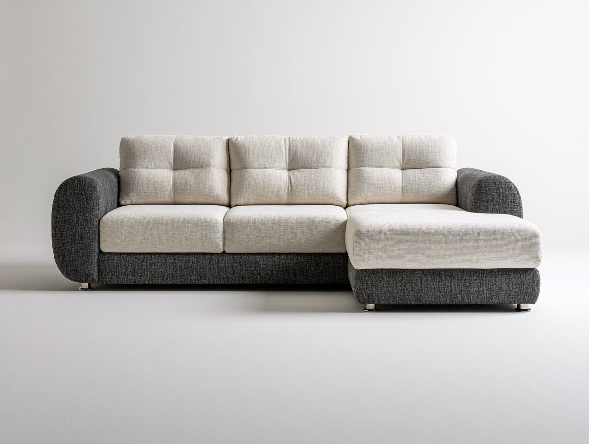 Divano angolare - Tessuto - 280 x 165 x 85 cm - Grigio scuro-Crema - Stile contemporaneo