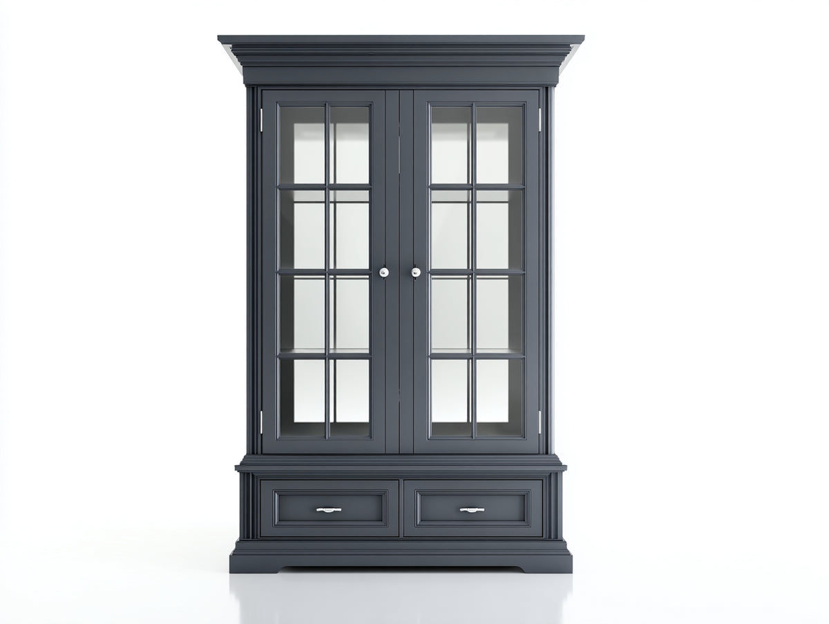 Librerie-Legno-Vetro-106x44x196 cm-Grigio piombo-Stile neoclassico