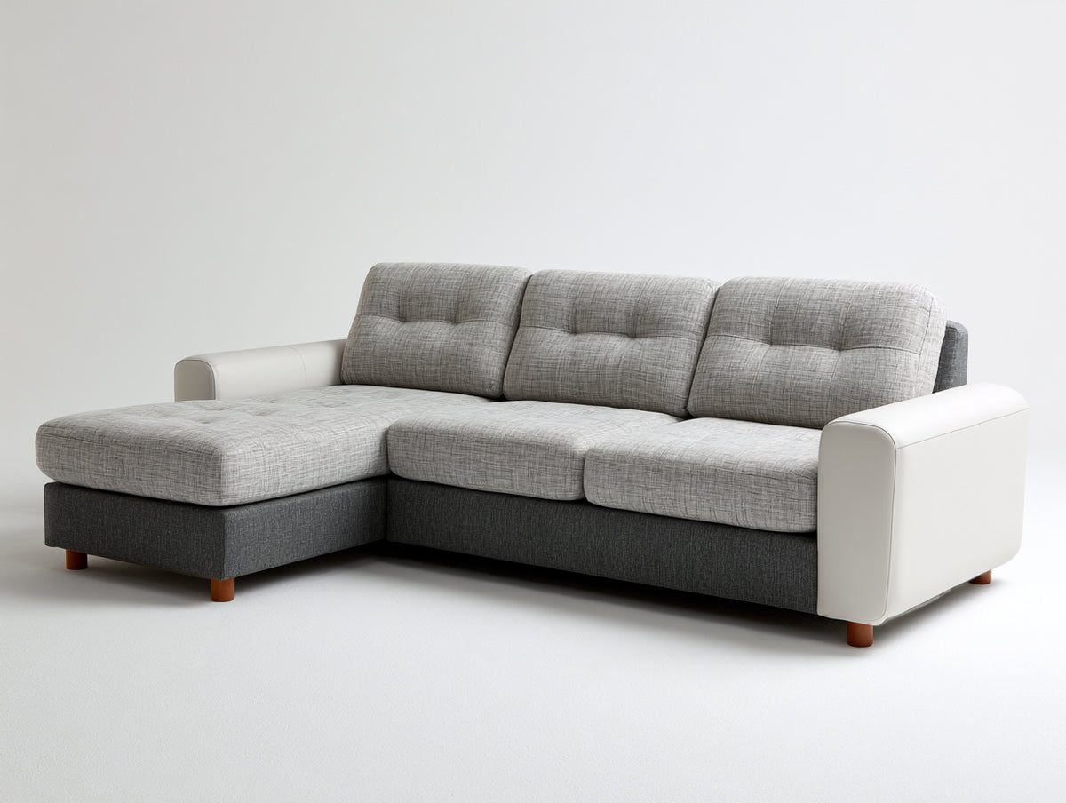 Divano angolare - Tessuto - 278 x 168 x 87 cm - Grigio chiaro-Grigio scuro-Bianco - Stile moderno