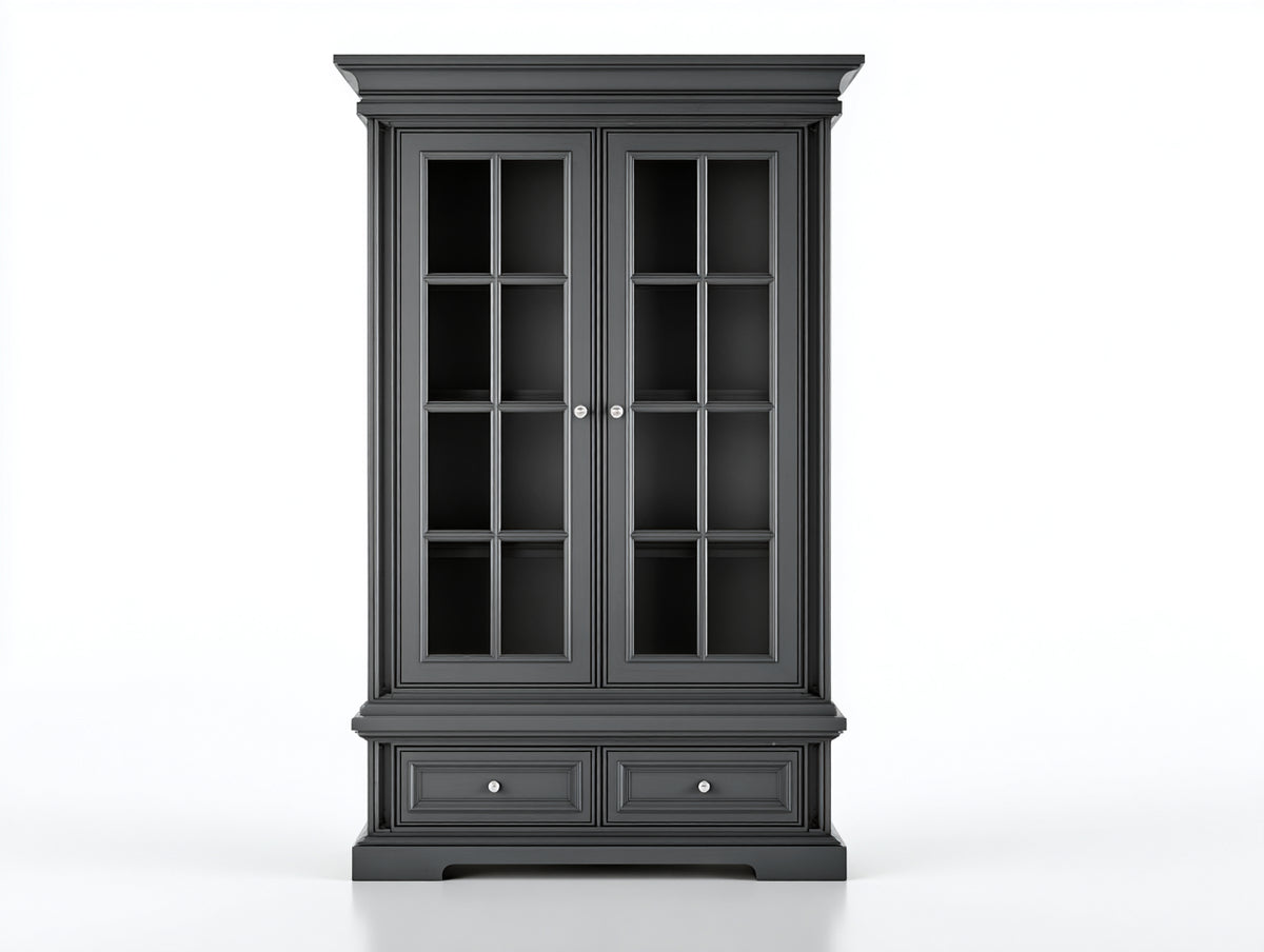 Librerie-Legno-Vetro-108x45x198 cm-Grigio antracite-Stile neoclassico