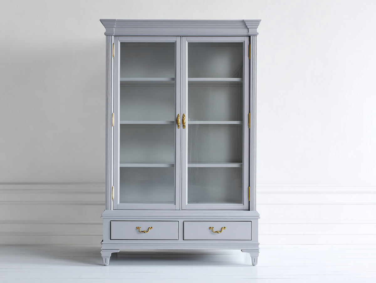 Librerie-Legno-Vetro-110x46x195 cm-Grigio chiaro-Stile classico