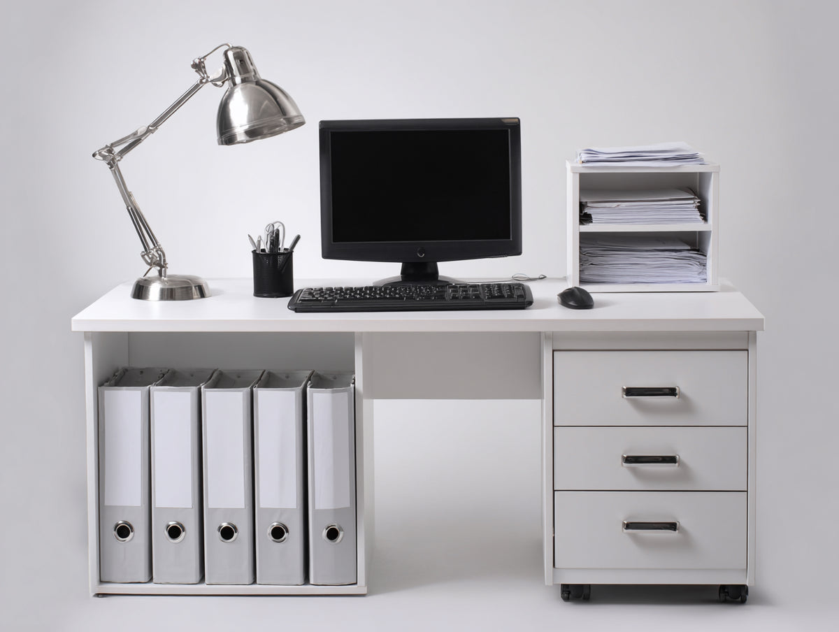 Scrivania - pannello ligneo - 140x60x75 cm - bianco - stile moderno