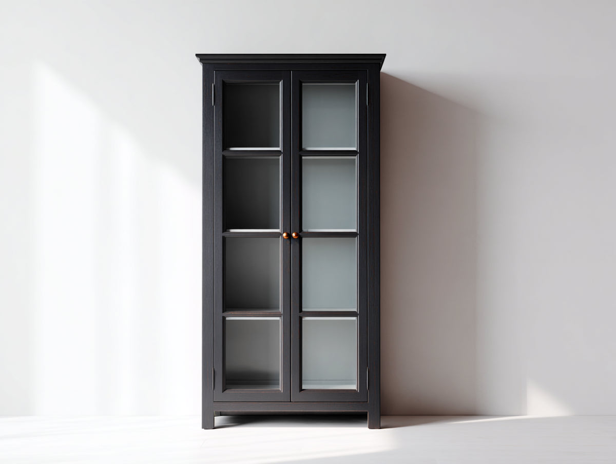 Librerie-Legno-Vetro-90x40x185 cm-Nero carbone-Stile classico