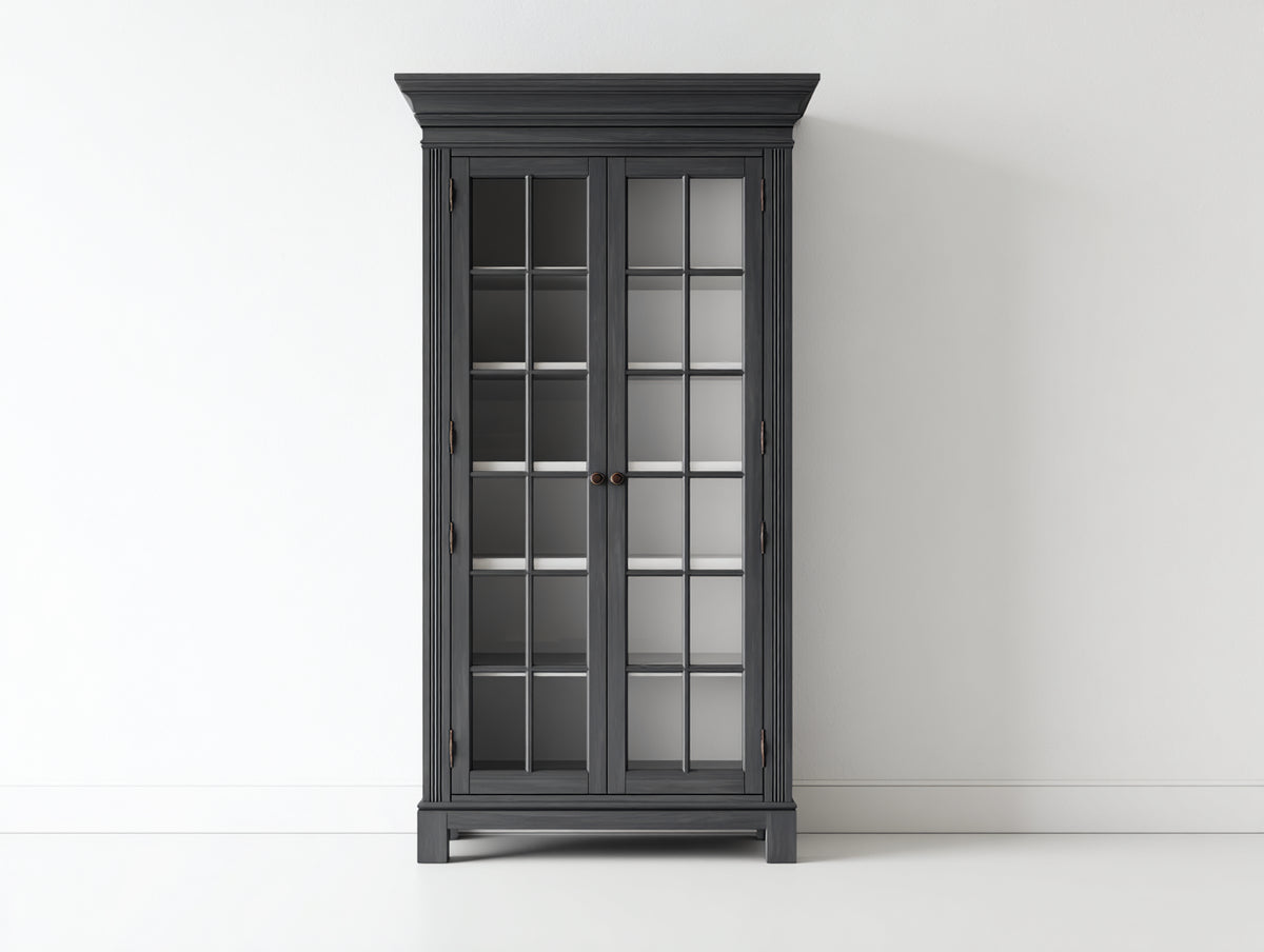 Librerie-Legno-Vetro-92x40x192 cm-Grigio carbone-Stile classico