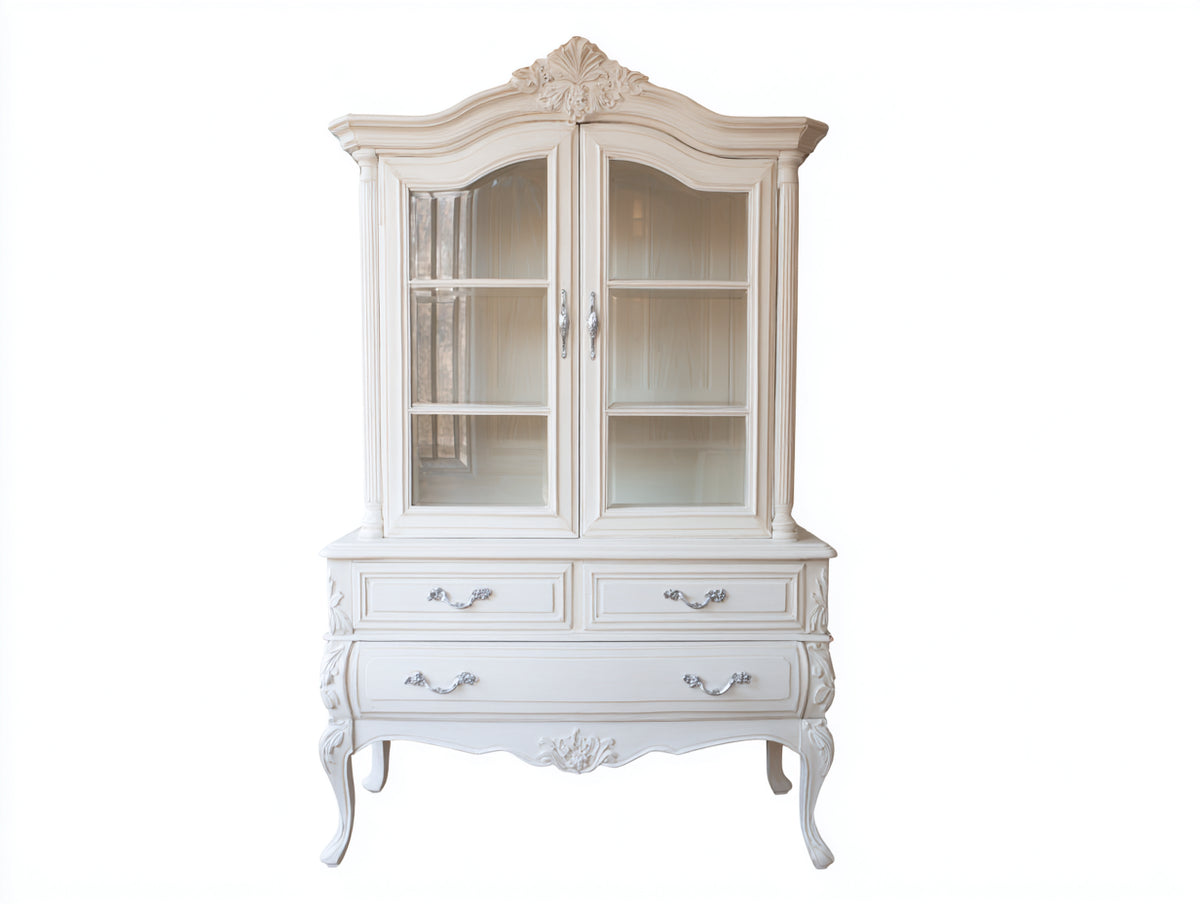 Librerie-Legno-Vetro-110x48x200 cm-Bianco crema-Stile barocco francese