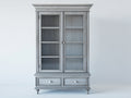 Librerie-Legno-Vetro-112x47x198 cm-Grigio decapato-Stile classico vintage