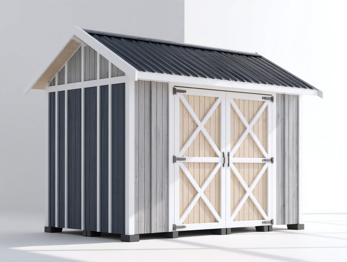 Casetta da giardino - Legno-Metallo - 205x150x225 cm - Grigio-Bianco-Legno naturale - Stile moderno