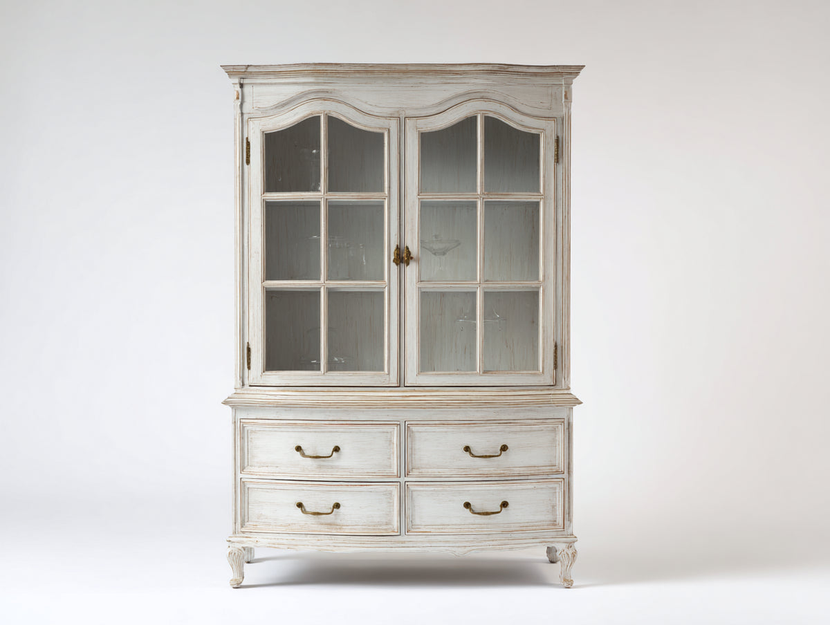 Librerie-Legno-Vetro-120x45x190 cm-Bianco anticato-Stile provenzale