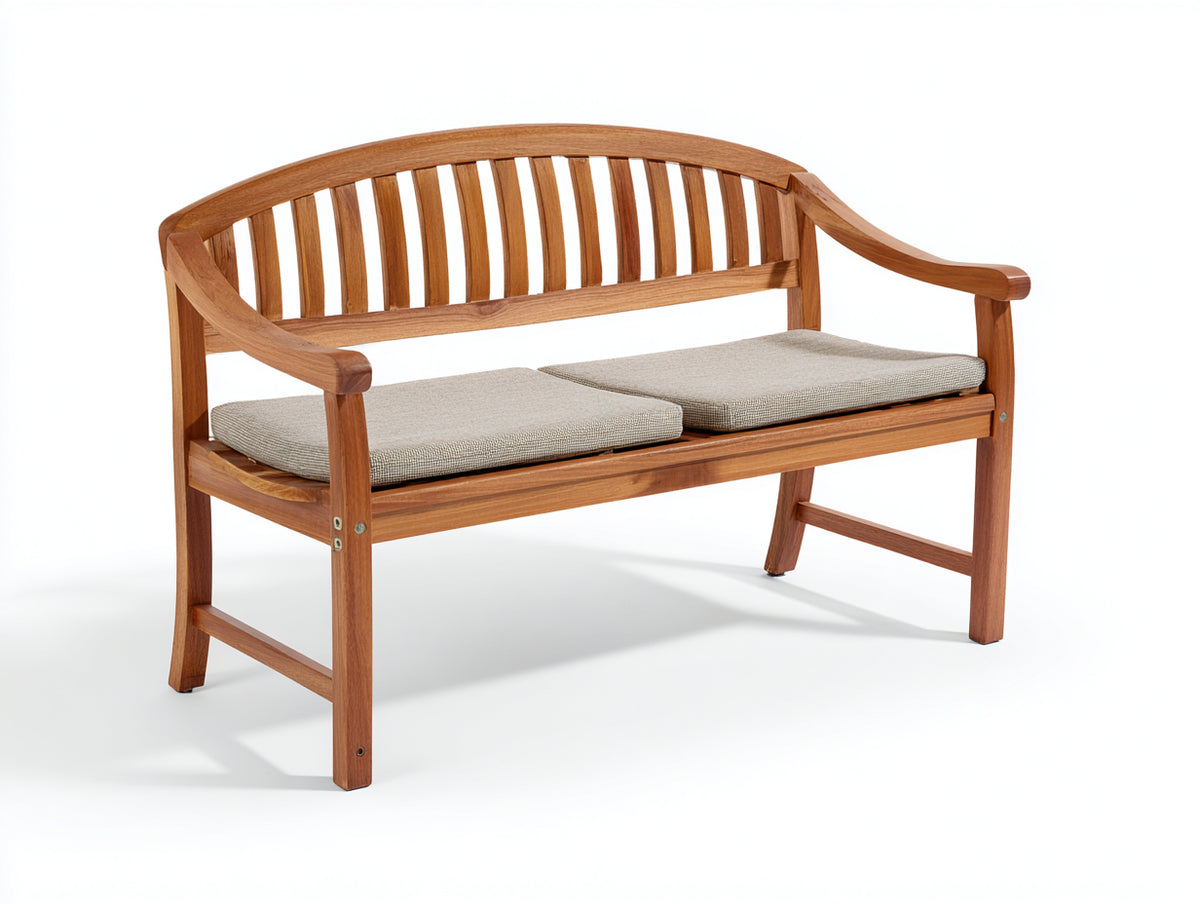 Panche da giardino-Legno-Tessuto-150x62x90 cm-Marrone-Beige-Stile classico con schienale curvo