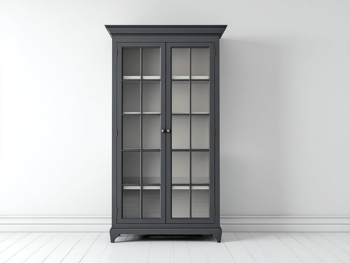 Librerie-Legno-Vetro-100x42x190 cm-Grigio antracite-Stile classico contemporaneo