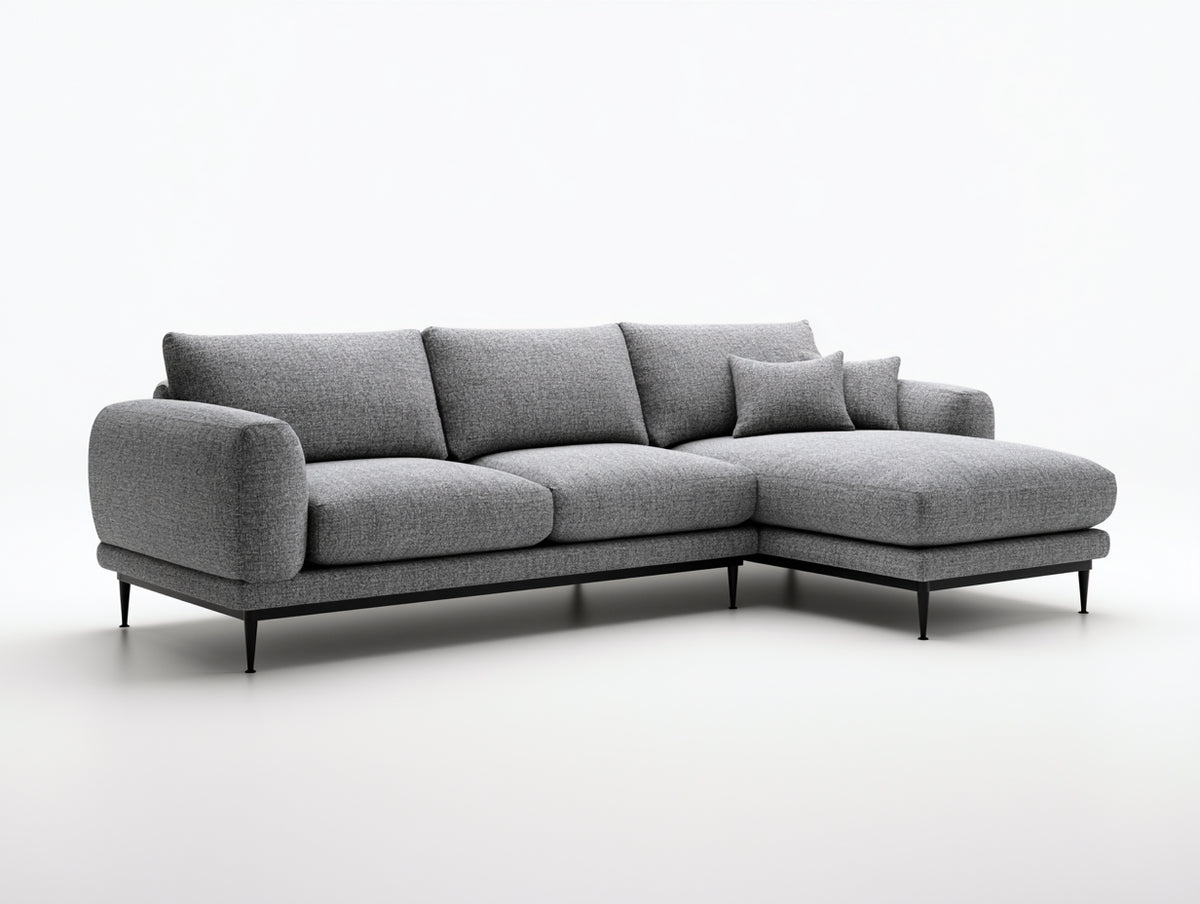 Divano angolare - Tessuto - 285 x 175 x 84 cm - Grigio - Stile moderno