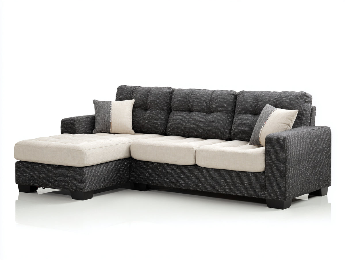 Divano angolare - Tessuto - 245 x 160 x 92 cm - Panna-Antracite - Moderno