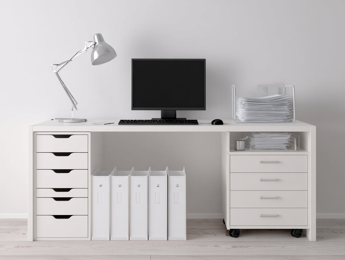 Scrivania - pannello - 150x60x75 cm - bianco - stile contemporaneo